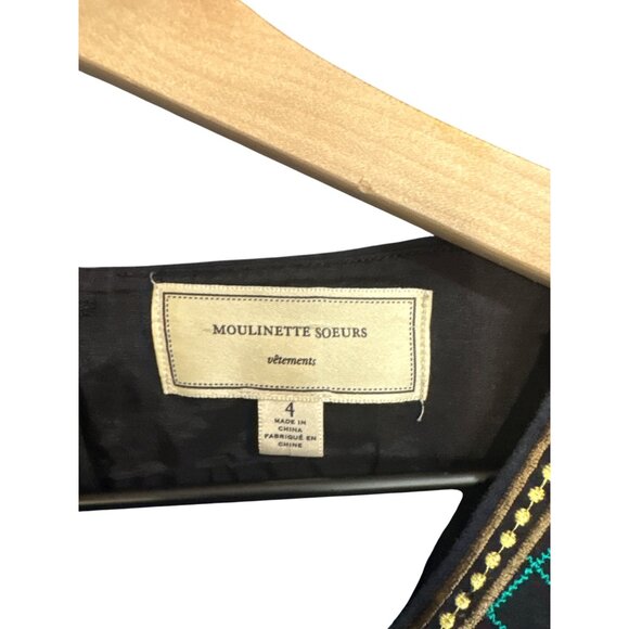 Anthropologie Moulinette Soeurs Embroidered Black Dress Size 4 Sleeveless Cutout - Picture 5 of 6